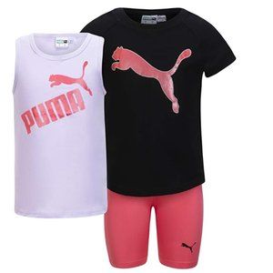 Girls PUMA 3 Pc Graphic T-shirt, Tank Top & Spandex Short Set Size Lar 12/14 NWT